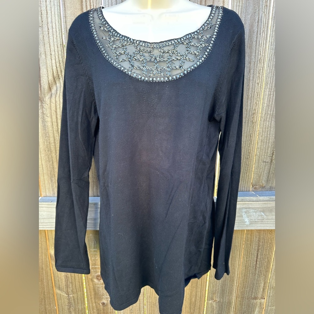 Reba Embellished Long Sleeve Chambray Top - Size Medium